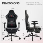 Gaming Chair,Computer Office Chair with Footrest,Massage Lumbar Support and Gel Pad,Ergonomic Reclining Leather Gamer Chair with Headrest,Adjustable Armrests and Spring Cushion Black Red - Image 4