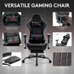 Gaming Chair,Computer Office Chair with Footrest,Massage Lumbar Support and Gel Pad,Ergonomic Reclining Leather Gamer Chair with Headrest,Adjustable Armrests and Spring Cushion Black Red - Image 5