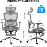 Mesh Ergonomic Office Chair with Footrest,High Back Mesh Gaming Chair with Lumbar Support,Adjustable Headrest and Armrests for Home Office Desk Chair (Modern, Grey) - Image 3