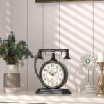 ChimeTide Vintage Table Clock, Desk and Shelf Decor Clock, Black Antique Telephone Style Mantel Clocks, for Living Room, Farmhouse, Bedroom, Bedside, Gift (7.3" H x 7.3" W) - Image 4