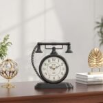 ChimeTide Vintage Table Clock, Desk and Shelf Decor Clock, Black Antique Telephone Style Mantel Clocks, for Living Room, Farmhouse, Bedroom, Bedside, Gift (7.3" H x 7.3" W) - Image 7