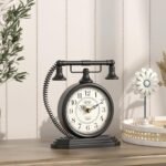 ChimeTide Vintage Table Clock, Desk and Shelf Decor Clock, Black Antique Telephone Style Mantel Clocks, for Living Room, Farmhouse, Bedroom, Bedside, Gift (7.3" H x 7.3" W) - Image 8