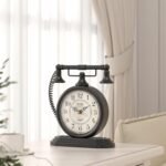 ChimeTide Vintage Table Clock, Desk and Shelf Decor Clock, Black Antique Telephone Style Mantel Clocks, for Living Room, Farmhouse, Bedroom, Bedside, Gift (7.3" H x 7.3" W) - Image 9
