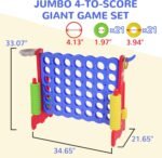 Elevon Giant 4-to-Score Game Set, 4-in-A-Row Jumbo w/Basketball Hoop, Ring Toss, 42 Jumbo Rings & Quick-Release Slide, 2.75FT Tall Indoor Outdoor Yard Family Connect Game for Kids & Adults - Image 3