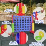 Elevon Giant 4-to-Score Game Set, 4-in-A-Row Jumbo w/Basketball Hoop, Ring Toss, 42 Jumbo Rings & Quick-Release Slide, 2.75FT Tall Indoor Outdoor Yard Family Connect Game for Kids & Adults - Image 5
