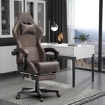 Ferghana Vintage PU Leather Gaming Chair, High Back Gamer Chair with Massage, Ergonomic Computer Office Chair with Footrest for Adults, Racing Style Reclining Video Game Chair Chestnut Brown - Image 3