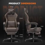 Ferghana Vintage PU Leather Gaming Chair, High Back Gamer Chair with Massage, Ergonomic Computer Office Chair with Footrest for Adults, Racing Style Reclining Video Game Chair Chestnut Brown - Image 4