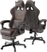 Ferghana Vintage PU Leather Gaming Chair, High Back Gamer Chair with Massage, Ergonomic Computer Office Chair with Footrest for Adults, Racing Style Reclining Video Game Chair Chestnut Brown - Image 10