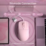 RK ROYAL KLUDGE RK M30 Wireless Gaming Mouse, 24000 DPI, 43g Ultra-Lightweight, PAW3311 Sensor, 2.4G/Bluetooth/USB-C Rechargeable Wireless Mouse with 5 Programmable Buttons for PC/Mac, Pink - Image 5