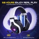 Wireless Gaming Headset for PS5, PC, PS4, 2.4G/Bluetooth Gaming Headphones with Noise Canceling Microphone, USB and Type-C Connector, 7.1 Surround Sound, RGB Lighting, 60H Battery - Image 4