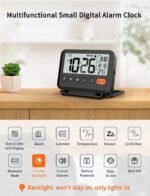Digital Travel Alarm Clock, Black, 3.54 inch LCD Display, 9-Minute Snooze, 2 Volume Levels, Backlight, Battery Included - Image 3
