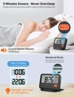 Digital Travel Alarm Clock, Black, 3.54 inch LCD Display, 9-Minute Snooze, 2 Volume Levels, Backlight, Battery Included - Image 4