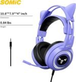 SOMIC G951S Purple Stereo Gaming Headset with Mic for PS4, PS5, Xbox One, PC, Phone, Detachable Cat Ear 3.5MM Noise Reduction Headphones Computer Gaming Headphone Self-Adjusting Gamer Headsets - Image 8