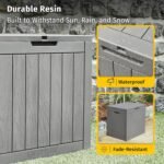 EAST OAK Outdoor Storage Box, 31 Gallon Deck Box Indoor and Outdoor Use, Waterproof Resin Storage Bin for Package Delivery, Patio Cushions, Gardening Tools, Lockable, UV Resistant, Grey - Image 3