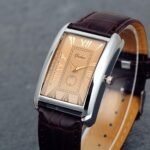 Lancardo Retro Vintage Square Quartz Analog Watch Silver Tone Case Crocodile Pattern Brown Leather Business Casual Dress Wrist Watch - Image 3