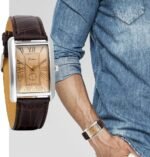 Lancardo Retro Vintage Square Quartz Analog Watch Silver Tone Case Crocodile Pattern Brown Leather Business Casual Dress Wrist Watch - Image 4