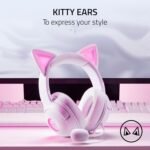 Razer Kraken Kitty V2 USB Wired Headset: Chroma RGB Kitty Ears - Stream Reactive Lighting - HyperClear Cardioid Mic - 40 mm Drivers - 7.1 Surround Sound - Comfortable Ear Cushions - White - Image 3