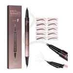 2-in-1 Curved Eyebrow Pen and Eyeliner with 10Pcs Brow Stencils, Microblading Eyebrow Pencil with 4 Fork-Tip and Curved Precise Tip, Waterproof and Long Lasting Eyebrow Pencils for Women, Soft Brown - Image 2