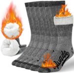 Alvada Merino Wool Hiking Socks Thermal Warm Crew Winter Boot Sock For Men & Women 3 Pairs - Image 2