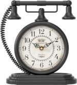 ChimeTide Vintage Table Clock, Desk and Shelf Decor Clock, Black Antique Telephone Style Mantel Clocks, for Living Room, Farmhouse, Bedroom, Bedside, Gift (7.3" H x 7.3" W) - Image 2