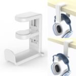 EURPMASK PC Gaming Headset Stand - Adjustable Clamp-on Headphone Holder, 360 Degree Swivel & Cable Clip Organizer - White - Image 2