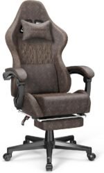 Ferghana Vintage PU Leather Gaming Chair, High Back Gamer Chair with Massage, Ergonomic Computer Office Chair with Footrest for Adults, Racing Style Reclining Video Game Chair Chestnut Brown - Image 2