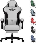 GTPLAYER Gaming Chair, Computer Office Chair Lumbar Support, Linkage Armrests and Footrest, Ergonomic Game Chair for Adults with Extended Backrest, Fabric, Grey - Image 2