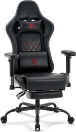 Gaming Chair,Computer Office Chair with Footrest,Massage Lumbar Support and Gel Pad,Ergonomic Reclining Leather Gamer Chair with Headrest,Adjustable Armrests and Spring Cushion Black Red - Image 2
