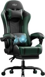 HLDIRECT Gaming Chair, Ergonomic Video Game Seat with 360° Swivel & Lumbar Massage, Computer Chair PU Leather Cushion for Adults Home/Office Use (Black & Green) - Image 2