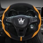 Luxury Suede Steering Wheel Cover for Cars, Soft Leather Padded Wheels Cover for Sedan, SUV, Auto Interior Accessories, Thin Car Handle Cover, Universal Fit,Anti Slip, 14-15in, Orange - Image 2