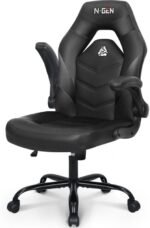N-GEN GAMING Video Gaming Chair Ergonomic Office Desk Chair with Lumbar Support Adjustable Height Padded Flip Up Arms and Swivel Wheels Racing Style Design for Adults with PU Leather (All Black) - Image 2