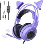 SOMIC G951S Purple Stereo Gaming Headset with Mic for PS4, PS5, Xbox One, PC, Phone, Detachable Cat Ear 3.5MM Noise Reduction Headphones Computer Gaming Headphone Self-Adjusting Gamer Headsets - Image 2