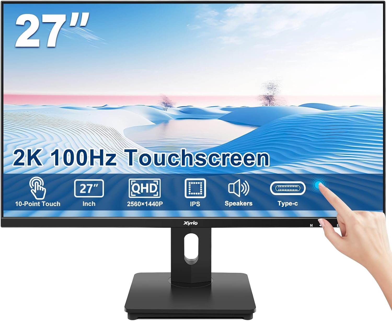 Touch Screen Monitor, Touchscreen Monitor 27'' QHD 2560x1440 100Hz, Touch Screen Monitors w/ 10-Point Touch, Built-in Speakers, Type C, VESA, Stylus Pen, Perfect for Bar, Gym, Business, Black - Image 2
