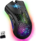 VEGCOO Wireless Gaming Mouse, C23 Silent Click Wireless Rechargeable Mouse with Colorful LED Lights and 3 Level DPI 400mah Lithium Battery for Laptop and Computer (Black) - Image 2