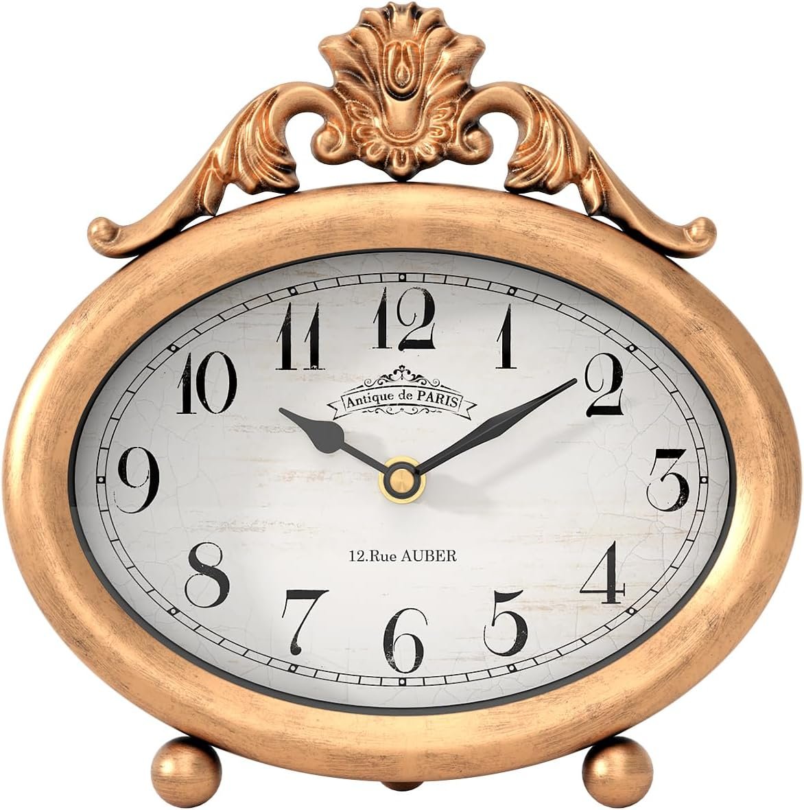 Vintage Table Clock, Desk and Shelf Decor Clock, French Rustic Antique Style Gold Mantel Clocks, for Farmhouse, Living Room, Bedroom, Bedside, Gift (7.87" H x 7.87" W) - Image 2