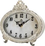 NIKKY HOME Vintage Table Clock, Battery Operated Rustic Design, Chic Home Décor for Fireplace Mantel, Shelf, Desktop, Countertop - Distressed White - Image 5