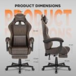 Ferghana Vintage PU Leather Gaming Chair, Ergonomic Gamer Chair with Massage, High Back Computer Office Chair with Footrest for Adults, Racing Style Reclining Video Game Chair (Brown) - Image 4