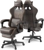 Ferghana Vintage PU Leather Gaming Chair, Ergonomic Gamer Chair with Massage, High Back Computer Office Chair with Footrest for Adults, Racing Style Reclining Video Game Chair (Brown) - Image 9