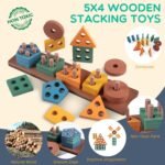 Montessori Baby Toy Sorting Stacking Learning Toys Wooden Building Blocks, Xylophone Musical, Infant Teethers Toys for Baby, 6 in 1 Toy Birthday Gifts for Toddlers - Image 6