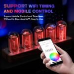 Nixie Tube Clock with Wi-Fi SYNC, Alarm & Timer, 12/24H Display, No Assembly Required - A Retro Gift for Friends (Wood Grain) - Image 5
