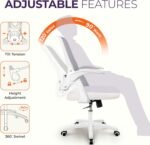 NEO Chair Office Desk Computer Gaming Ergonomic Chair with Lumbar Back Support Adjustable Height Swivel Wheels Flip-up Arms Mesh Chair for Home or Office (Ivory) - Image 6