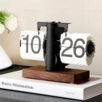 FOSA Flip Desk Clock, Retro Vintage Flip Desk Table Clock, Digital Sided Large Numbers Mechanical Flip Clock Wood Base for Living Room, Study Room and Office（Black） - Image 3