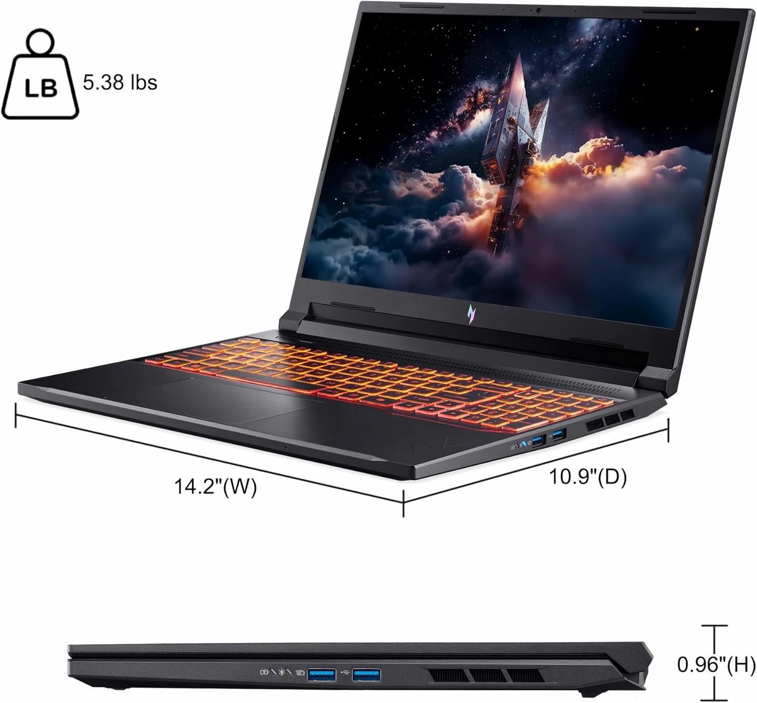 acer Nitro V 16 AI Gaming Laptop 16" WUXGA IPS 180Hz AMD 6-core Ryzen 5 240 16GB DDR5 512GB SSD GeForce RTX 5050 (Up to 421 AI Tops) Backlit Wi-Fi6E Type-C Win11Pro w/ICP Hub - Image 9