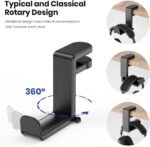 EURPMASK Rotating Headphone Stand - PC Gaming Headset Holder, Adjustable Clamp-on Under Desk Hanger With 360 Degree Swivel & Cable Clip Organizer - Black - Image 5