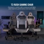 Corsair T3 Rush Fabric Gaming Chair (2023) – Racing-Inspired Design – Soft Fabric Exterior – Padded Neck Cushion – Memory Foam Lumbar Support – Adjustable Seat Height – Gray and Charcoal - Image 3