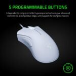 Razer DeathAdder Essential Gaming Mouse: 6400 DPI Optical Sensor - 5 Programmable Buttons - Mechanical Switches - Rubber Side Grips - Mercury White - Image 5