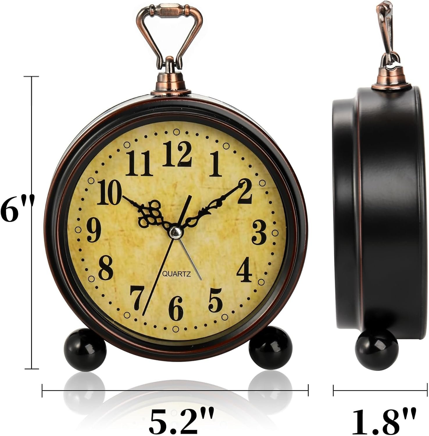 2 Pack Vintage Retro Analog Alarm Clocks, 5.2 Inch Silent Non Ticking Small Table Clock, Battery Operated Desk Clocks for Bedroom, Elegant Bedside Gift Clock for Living Room, Office, Room Decor - Image 3