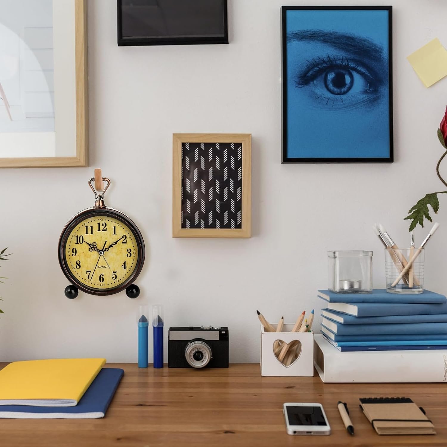 2 Pack Vintage Retro Analog Alarm Clocks, 5.2 Inch Silent Non Ticking Small Table Clock, Battery Operated Desk Clocks for Bedroom, Elegant Bedside Gift Clock for Living Room, Office, Room Decor - Image 5