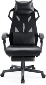 GTPLAYER Gaming Chair, Computer Chair with Mesh Back, Ergonomic Gaming Chair with Footrest, Reclining Gamer Chair with Adjustable Headrest and Lumbar Support for Gaming and Office (Black) - Image 6