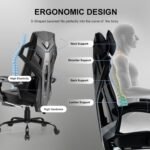 GTPLAYER Gaming Chair, Computer Chair with Mesh Back, Ergonomic Gaming Chair with Footrest, Reclining Gamer Chair with Adjustable Headrest and Lumbar Support for Gaming and Office (Black) - Image 7